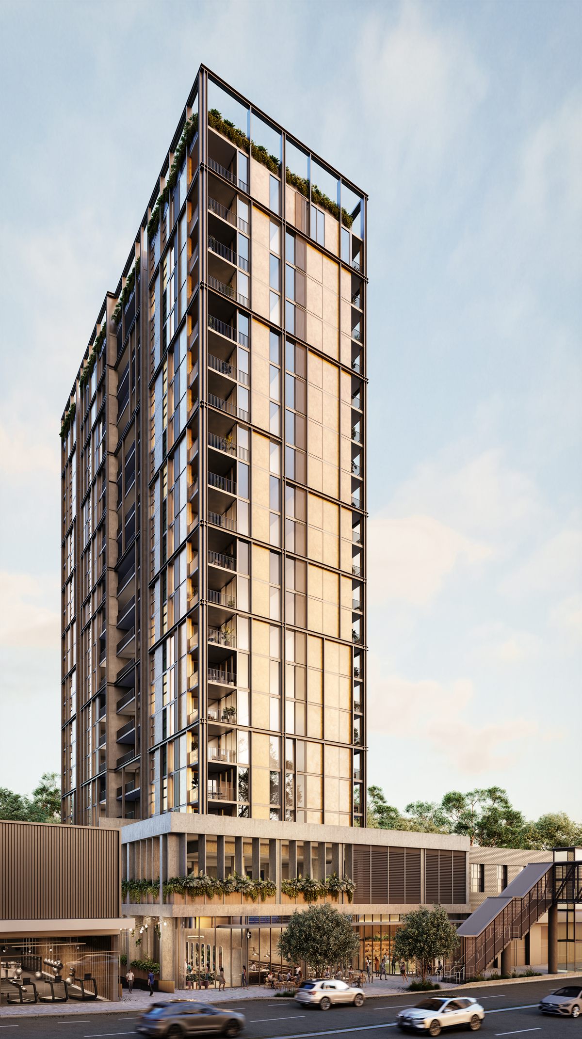 Architectural render of Grandeur of Epping, a bronze-framed residential tower on Beecroft Road.